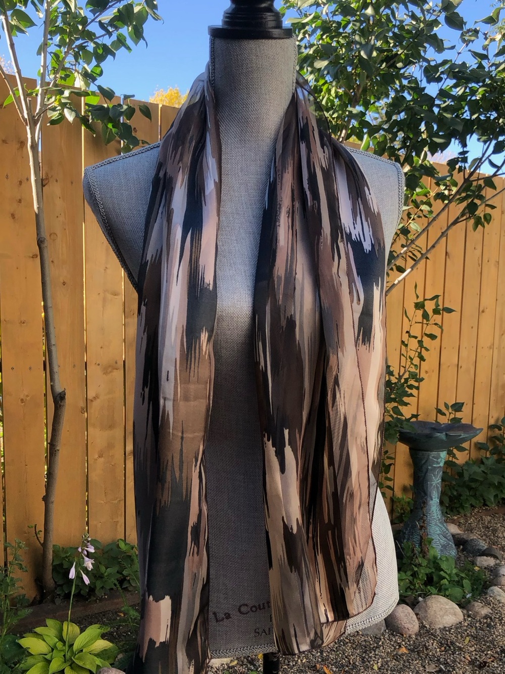 Neutral Brushstroke Print Scarf - Taupe Brown - Picture 3 of 6